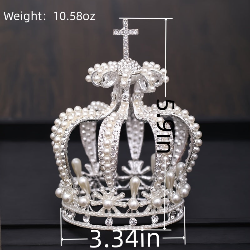 Baroque Crystal Faux Pearl Crown Tiara Women Wedding Hair Accessories