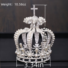 Baroque Crystal Faux Pearl Crown Tiara Women Wedding Hair Accessories