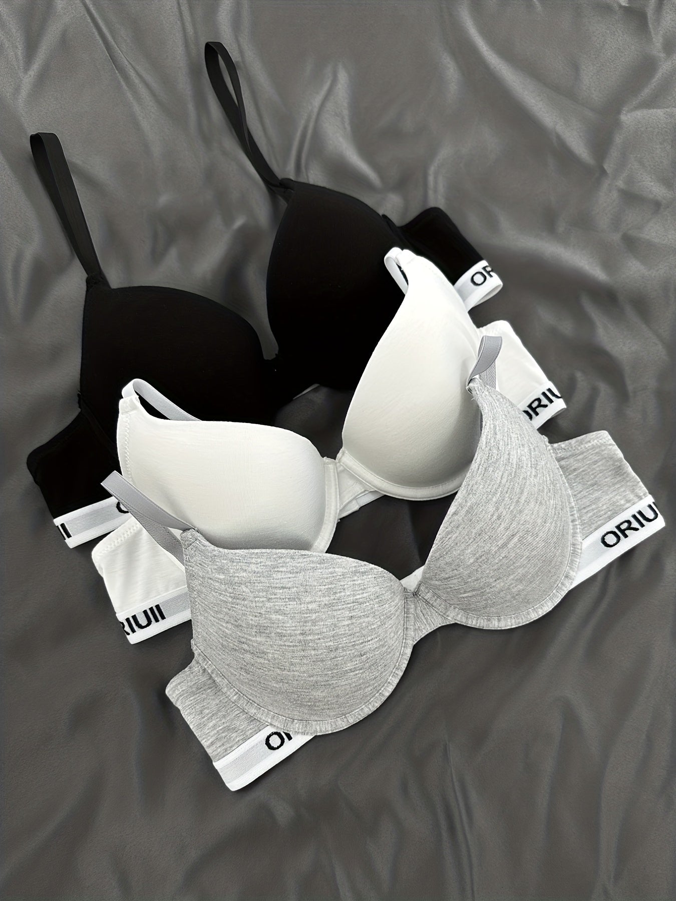 3pcs Letter Print Push Up Bras Women's Intimates