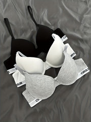 3pcs Letter Print Push Up Bras Women's Intimates