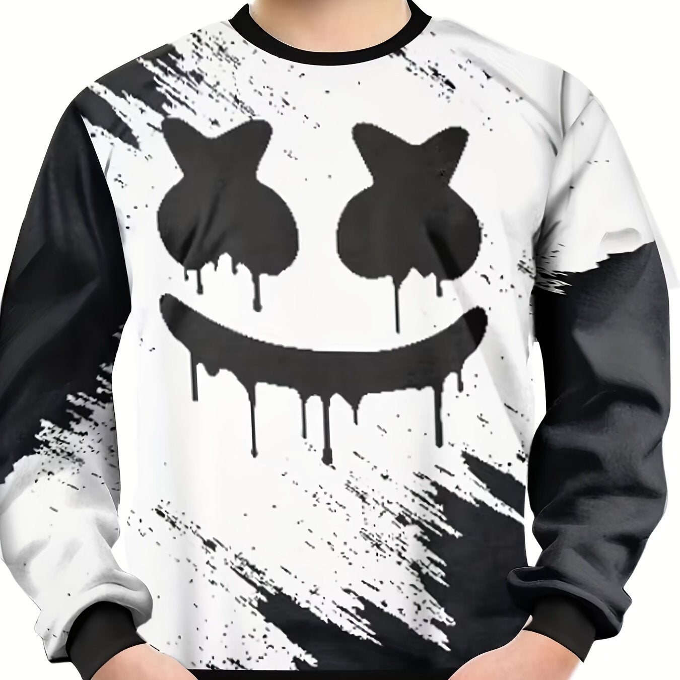 Funny Face Pattern Sweatshirt For Kids Long Sleeve Top Boy's Clothes