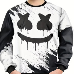 Funny Face Pattern Sweatshirt For Kids Long Sleeve Top Boy's Clothes
