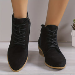 Women's Chunky Heel Ankle Boots Side Zipper Pointed Toe Outdoor Shoes