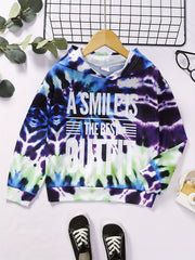 Tie Dye Letter Print Boys Sweatshirt Long Sleeve Crew Neck Tops Kids Clothing