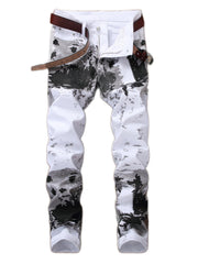 Insect Pattern Cotton Jeans Men's Casual Allover Print Denim Pants