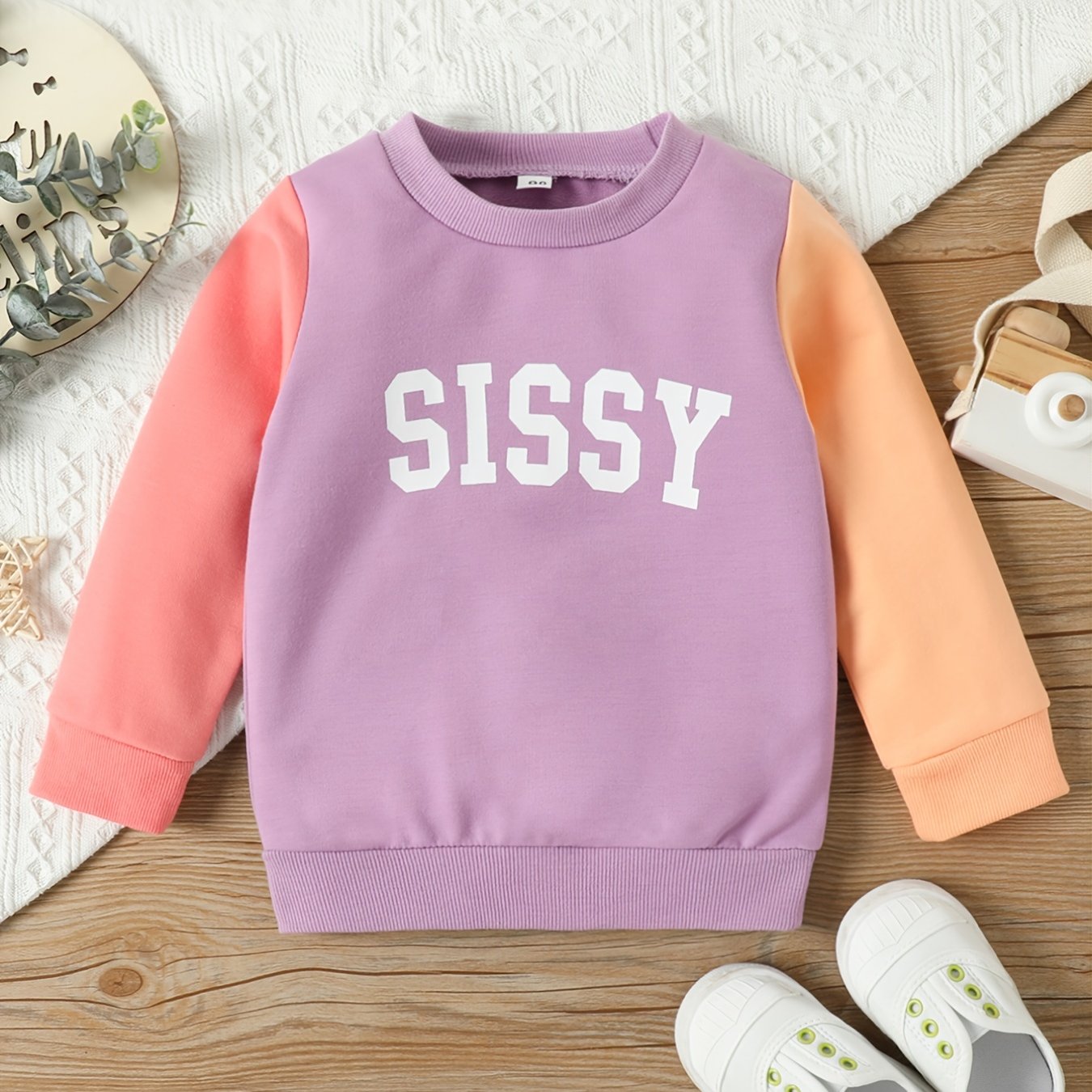 Girls SISSY Print Sweatshirt Block Crew Neck Pullover