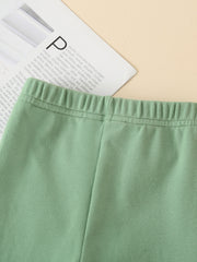 Girls' Green Solid Long Leggings