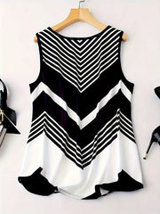 Geometric Print Tank Top V Neck Sleeveless Summer Top