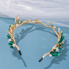 Girls Green Rhinestone Pearl Hair Hoop Dress Accessory
