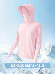 Hoodie Ponytail Hole Zip Up Long Sleeve Sun Protection Clothing