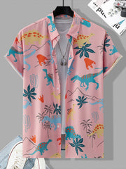 Dino Print Cuban Collar Short Sleeve Hawaiian Shirt for Men