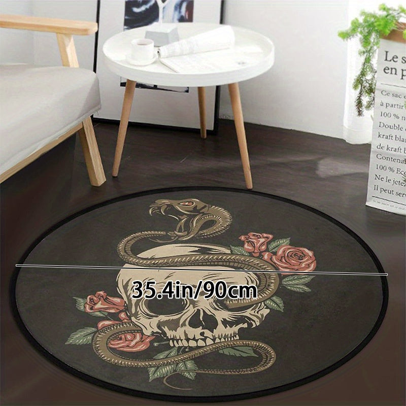Halloween Skull Rug Round Non-Slip Floor Mat Floral Area Rugs Washable Carpet