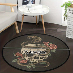 Halloween Skull Rug Round Non-Slip Floor Mat Floral Area Rugs Washable Carpet