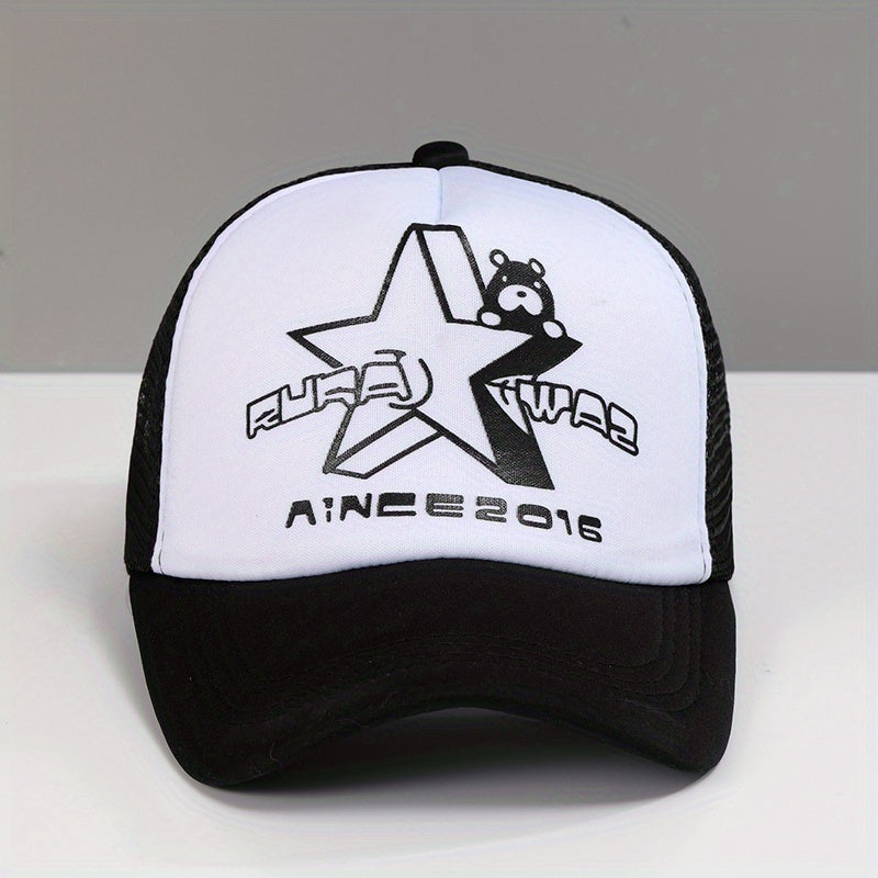 Star Bear Print Trucker Hat Mesh Baseball Cap Adjustable Sun Shade Dad Hats