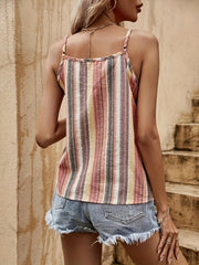Stripe Print Button Cami Top V Neck Sleeveless Summer Top
