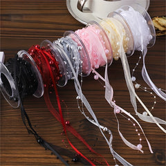 4 Rolls 57m Bead Pearl Ribbon Chiffon & Organza Lace Trims Wedding Christmas Tre