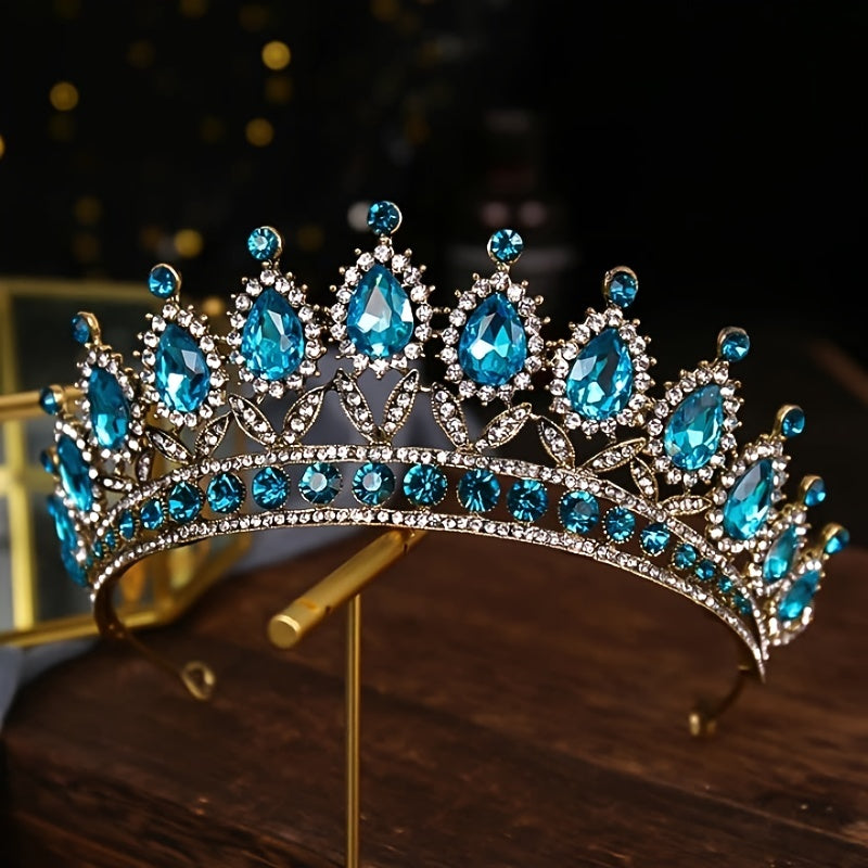 Vintage Crystal Tiara Wedding Hair Accessory Teal Bridal Crown