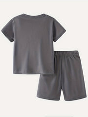 Boy's Sporty 2pcs T-shirt & Shorts Set VANGU SPORTS Print Kid's Clothes
