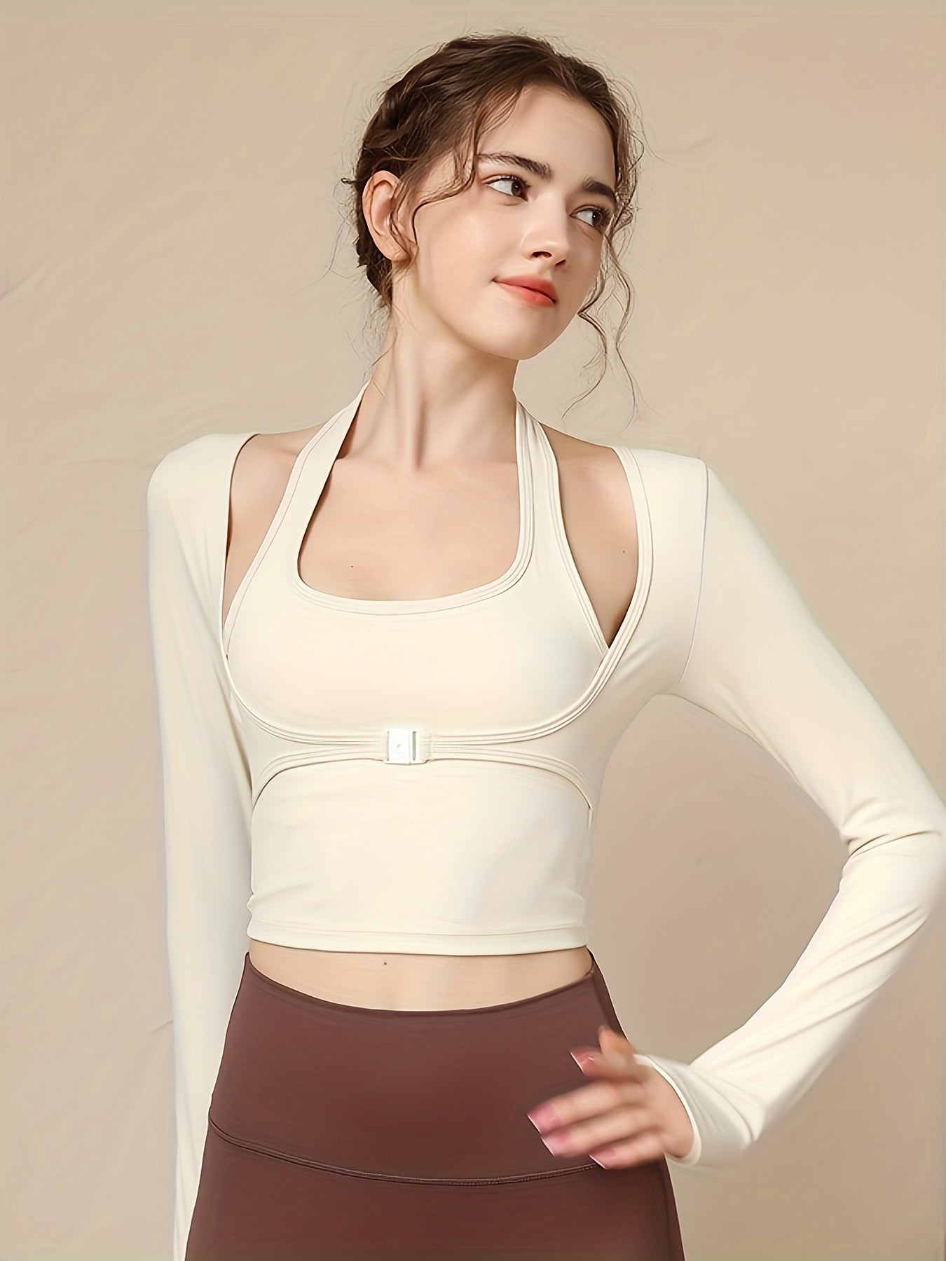 Sporty T Shirt Long Sleeves Chest Pads Fitness Sports Tee Women's Activewear