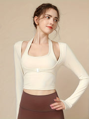 Sporty T Shirt Long Sleeves Chest Pads Fitness Sports Tee Women's Activewear