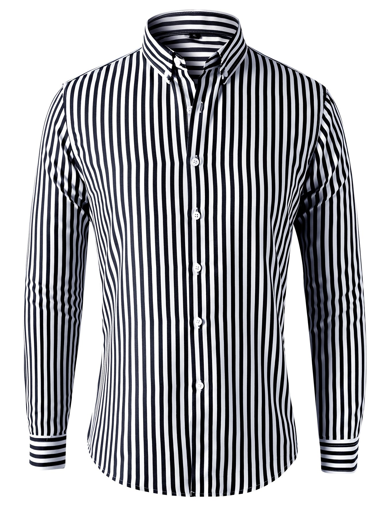 Men's Striped Long Sleeve Shirt Slim Business Casual Button Down