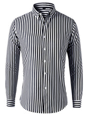 Men's Striped Long Sleeve Shirt Slim Business Casual Button Down