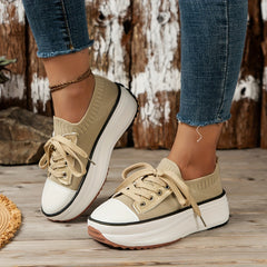 Women's Knit Platform Sneakers Lace Up Outdoor Shoes Lightweight