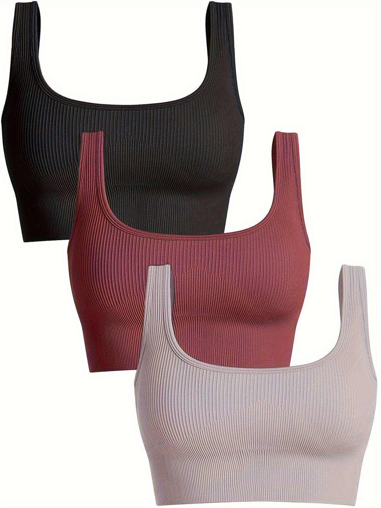 3 Pack Plus Size Seamless Sports Bra Set with Removable Pads