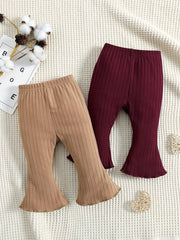 Cute Toddler Girls Flare Leg Pants Set 2pcs, Plain