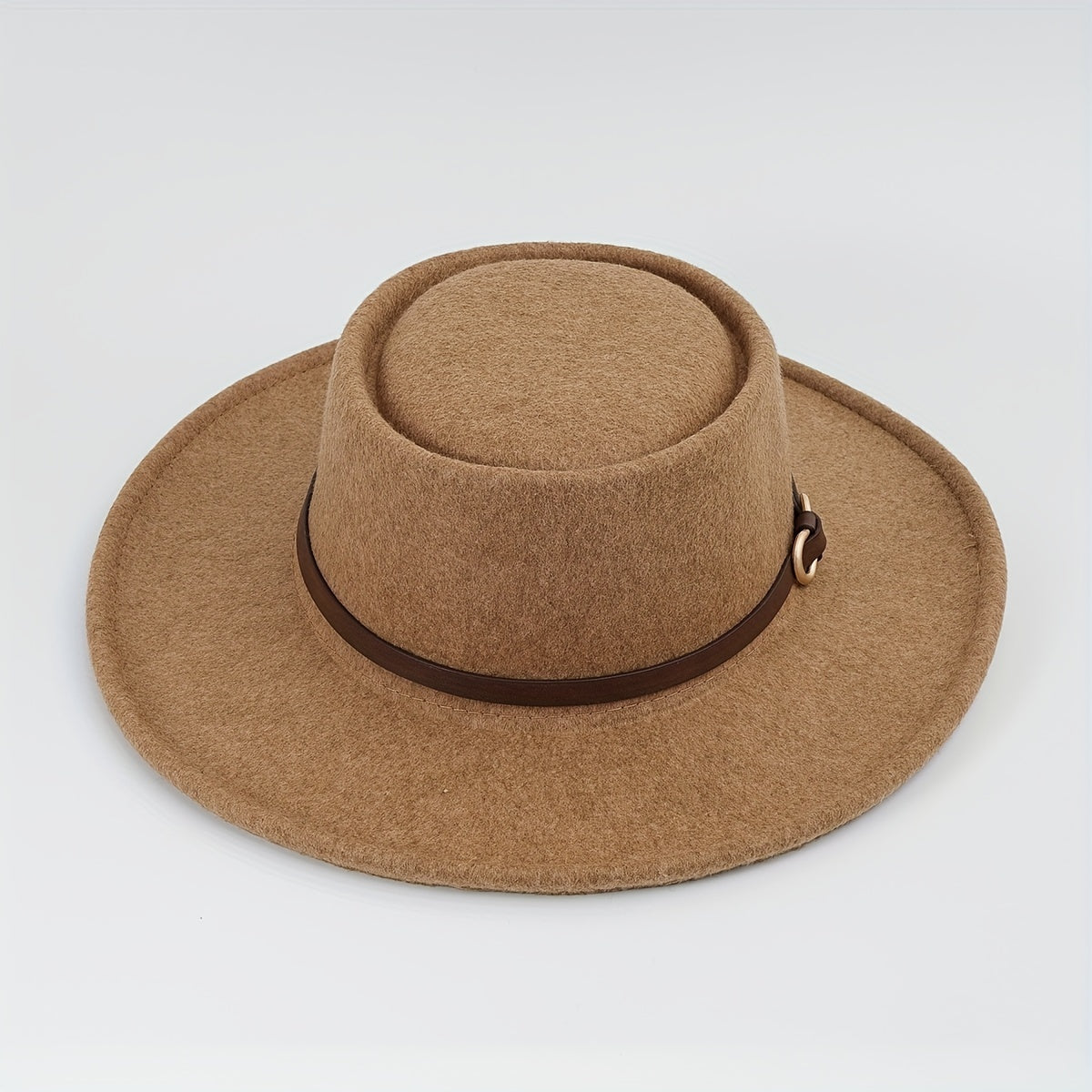 Buckle Flat Top Hat Wide Brim Sunshade Woolen Jazz Hat