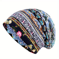 Boho Floral Print Beanie Slouchy Chemo Hat Lightweight Headband
