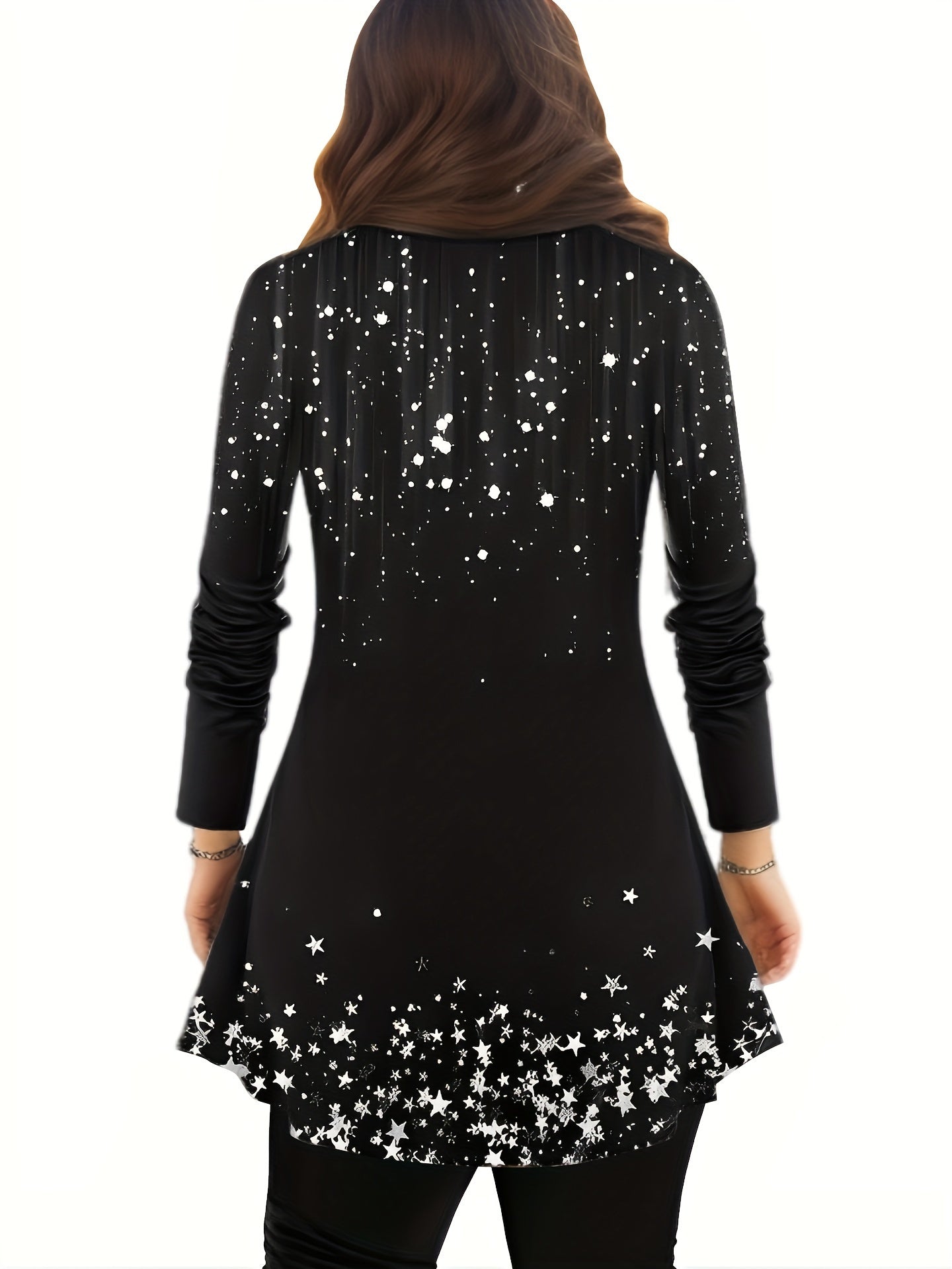 Glitter Christmas Tree & Star Print Tunic Top & Leggings Set