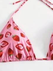 Bikini Set Women's Strawberry Print 3pcs Bikini Set