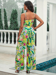 Floral Print Cami Jumpsuit Vacation Wide Leg Sleeveless V Neck Jumpsuit