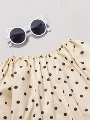 Girl's Polka Dots Top & Belted Pants Set for Spring Fall