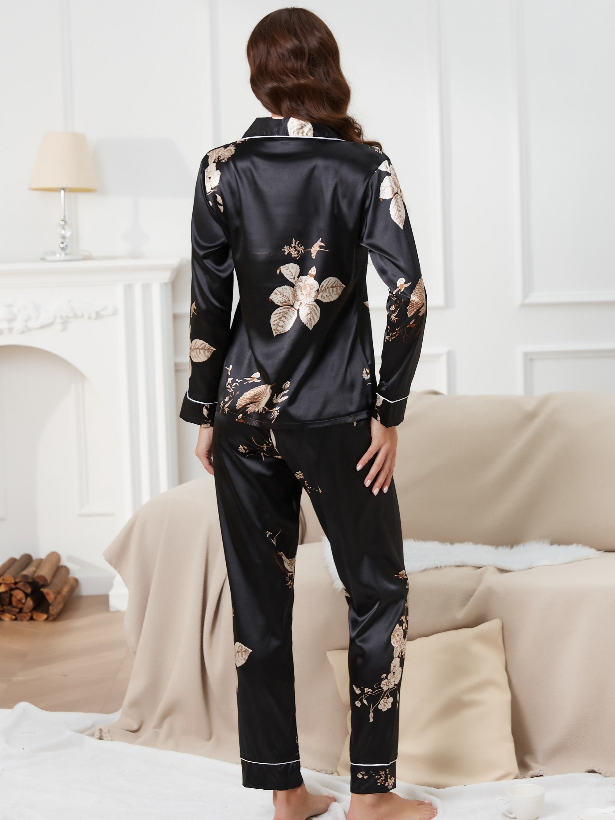Floral Pajama Set Long Sleeve Top & Pants