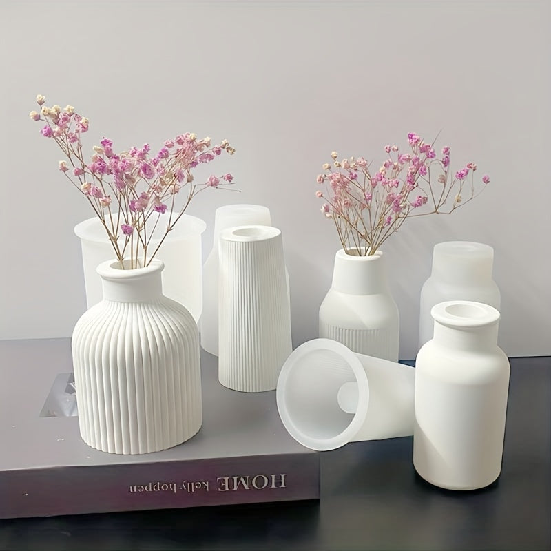 Resin Silicone Mold Pen Holder Storage Stripe Flower Vase Candle Holder Mold