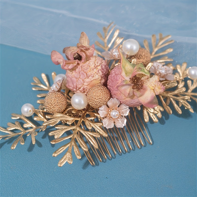Girl's Christmas Hair Comb Faux Pearl Flower Insert Clip Headdress