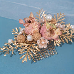 Girl's Christmas Hair Comb Faux Pearl Flower Insert Clip Headdress