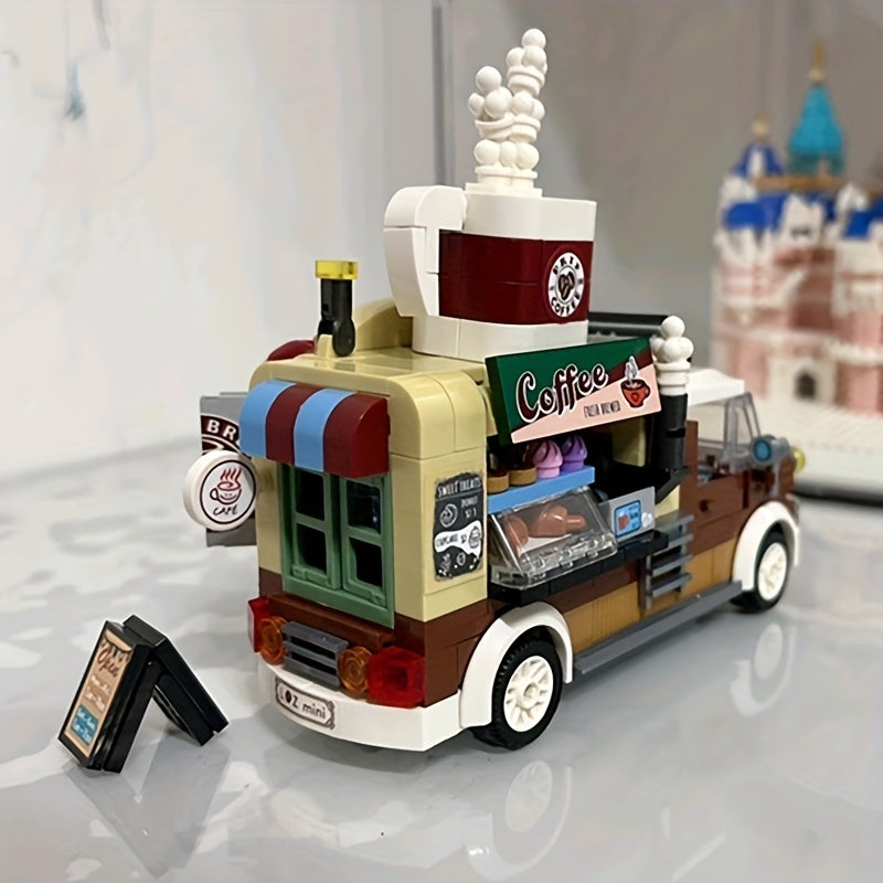 Coffee Cart Model Toy DIY Fun Assembly Building Blocks Adult Kids Toy Gift