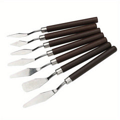 7pcs Stainless Steel Mixing Scrapers Art Spatula Wood Handle Watercolor Painting