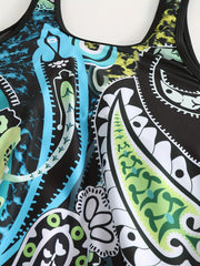 Paisley Print Mesh Tank Top & Shorts Swimsuit Set