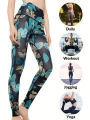 Leaf Printed Yoga Leggings for Women
