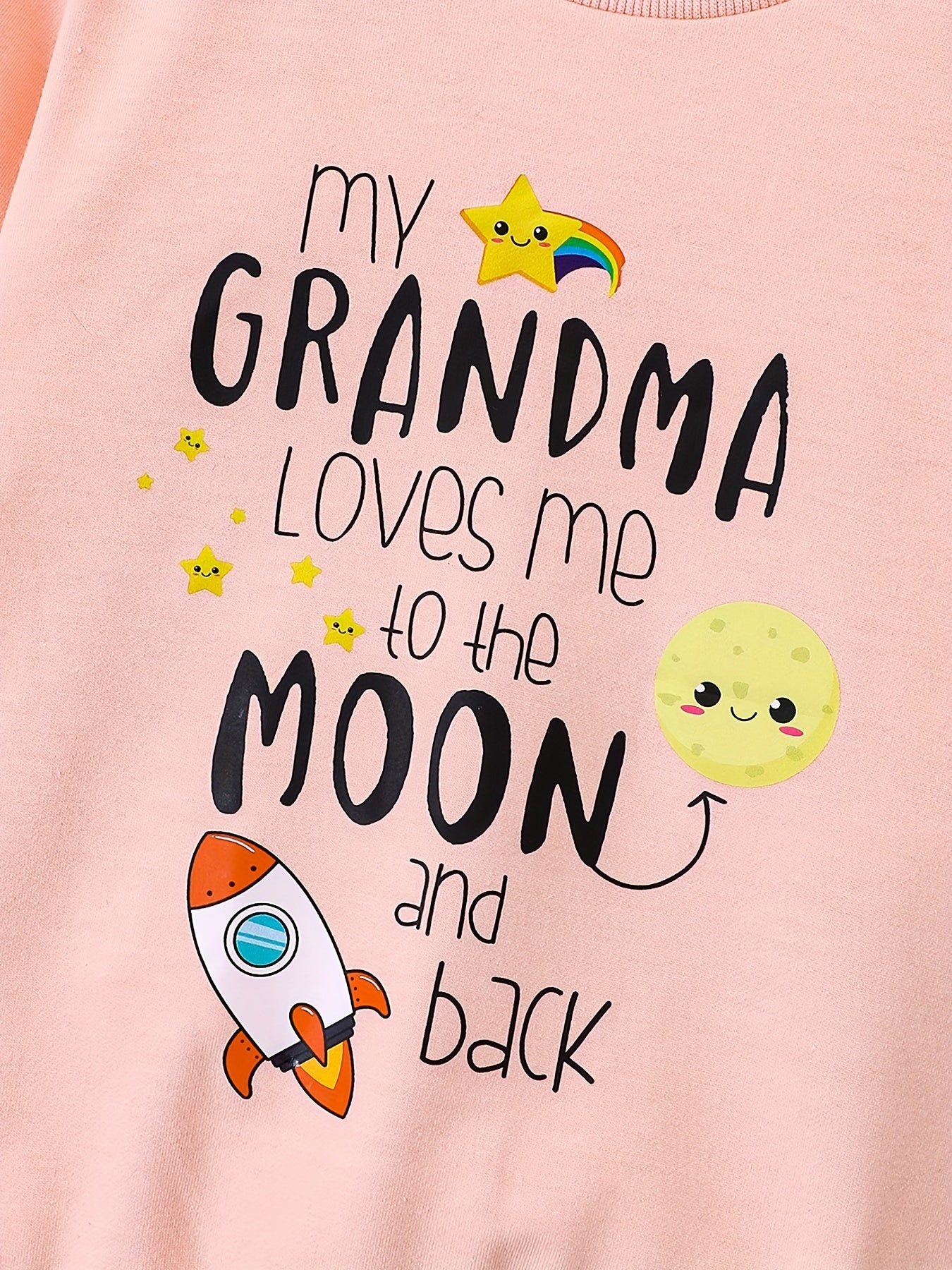 Star Moon & ''My Grandma Loves Me'' Round Neck Sweatshirt For Girls