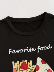 Cartoon Food Print Pajamas Set Top & Shorts & Lounge Pants Women's Sleepwear