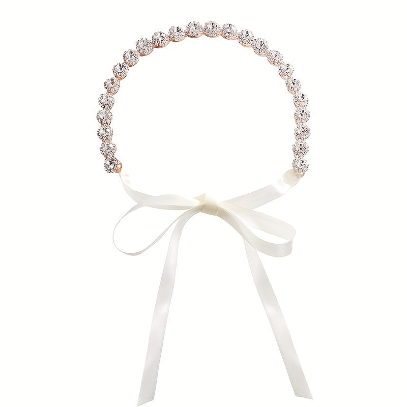 Crystal Headband Rhinestone Head Piece Satin Ribbon Hair Accessories