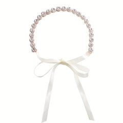 Crystal Headband Rhinestone Head Piece Satin Ribbon Hair Accessories