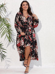 Casual Dress Women's Plus Floral Print Lantern Sleeve Dress
