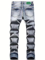 Men's Bear Graphic Stretch Graffiti Print Jeans