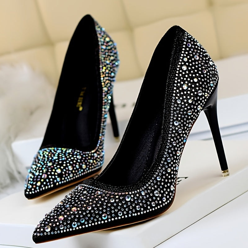 Glitter Rhinestone Wedding Shoes Pointed Toe Stiletto Heeled Pumps